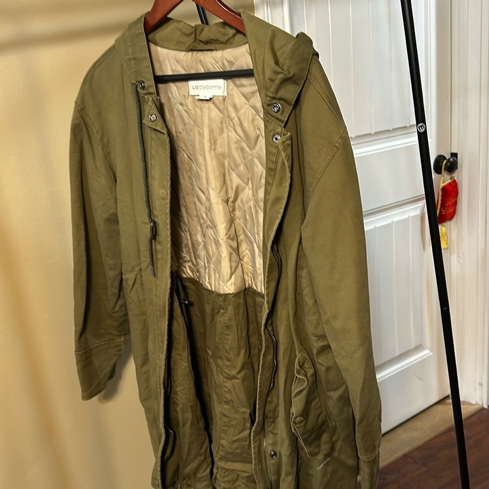 Liz Claiborne Womens Coat Xl green  Hood Pockets Zip Up